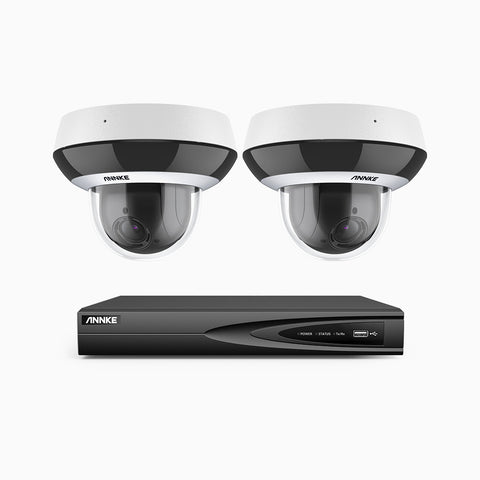 HCZ504 - 4 Channel 2 Cameras PTZ PoE Security System, 3K Super HD, 4X Optical Zoom, IK10 & IP67, 2.8-12 mm Lens, Intelligent Behavior Analysis, Colour Night Vision & Anti-Fog