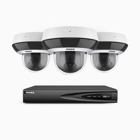 HCZ504 - 4 Channel 3 Cameras PTZ PoE Security System, 3K Super HD, 4X Optical Zoom, IK10 & IP67, 2.8-12 mm Lens, Intelligent Behavior Analysis, Colour Night Vision & Anti-Fog