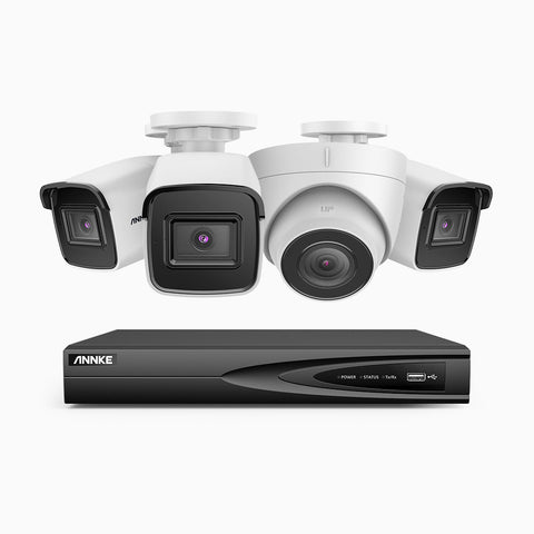 H800 - 4K 4 Channel PoE Security CCTV System with 1 Bullet & 3 Turret Cameras, Human & Vehicle Detection, Colour & IR Night Vision, Built-in Mic, RTSP Supported
