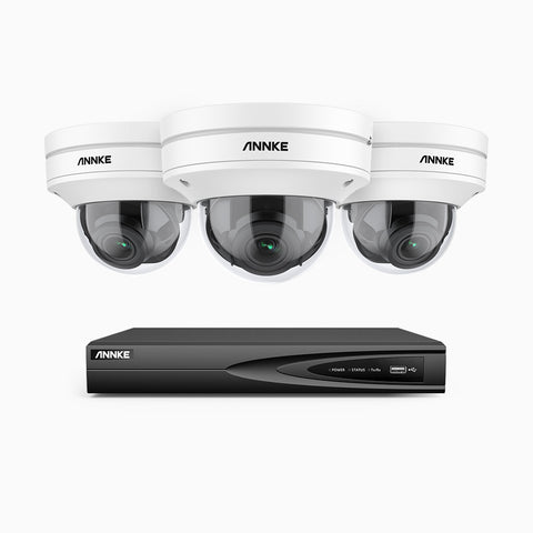 AZH800 - 4K 4 Channel 3 Cameras PoE Security System, 4X Optical Zoom, 130 ft Starlight Night Vision, Smart Detection, IK10 & IP67