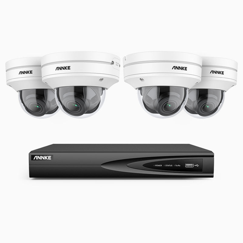 AZH800 - 4K 4 Channel 4 Cameras PoE Security System, 4X Optical Zoom, 130 ft Starlight Night Vision, Smart Detection, IK10 & IP67
