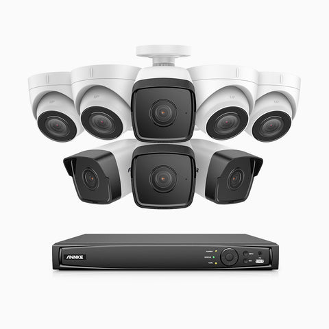 H500 - 5MP 16 Channel PoE CCTV System with 4 Bullet & 4 Turret Cameras, EXIR 2.0 Night Vision, Built-in Mic & SD Card Slot, RTSP Supported, Works with Alexa, IP67