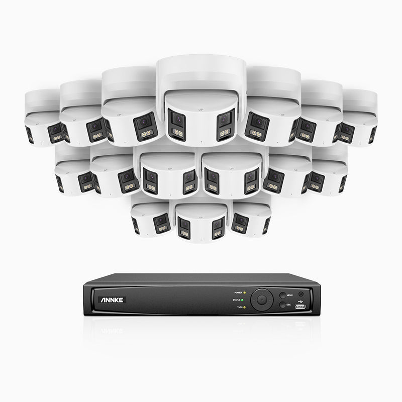 FDH600 - 16 Channel PoE Security System with 16 Dual Lens Cameras, 6MP Resolution, 180° Ultra Wide Angle, f/1.2 Super Aperture, Built-in Microphone, Active Siren & Alarm, Human & Vehicle Detection, 2-Way Audio