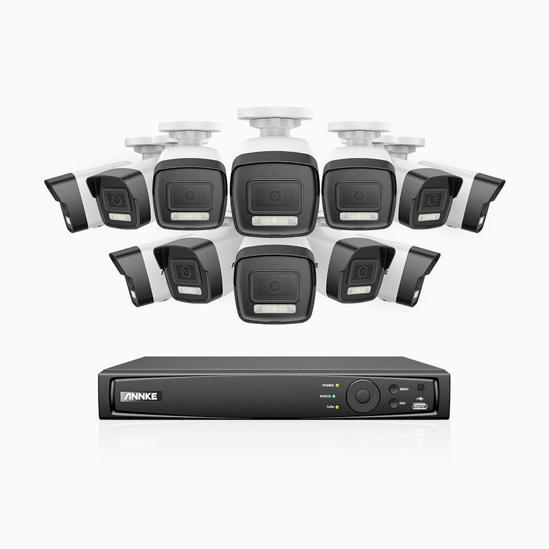 AH500 - 3K 16 Channel 12 Cameras PoE Security System, Colour & IR Night Vision, 3072*1728 Resolution, f/1.6 Aperture (0.005 Lux), Human & Vehicle Detection, Built-in Microphone, IP67