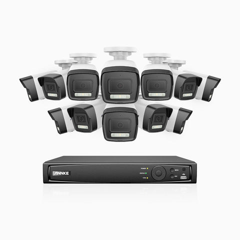 AH500 - 3K 16 Channel 12 Cameras PoE Security System, Colour & IR Night Vision, 3072*1728 Resolution, f/1.6 Aperture (0.005 Lux), Human & Vehicle Detection, Built-in Microphone, IP67