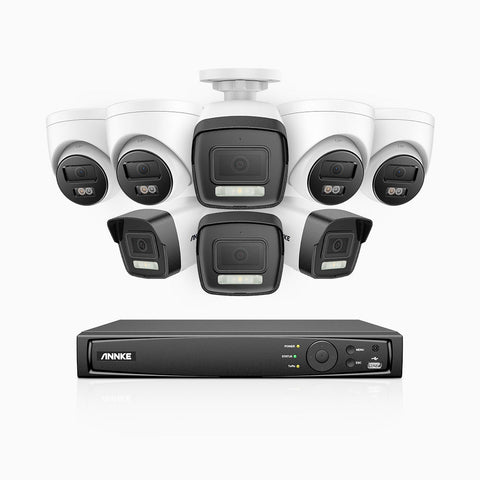 AH500 - 3K 16 Channel PoE Security System with 4 Bullet & 4 Turret Cameras, Colour & IR Night Vision, 3072*1728 Resolution, f/1.6 Aperture (0.005 Lux), Human & Vehicle Detection, Built-in Microphone, IP67