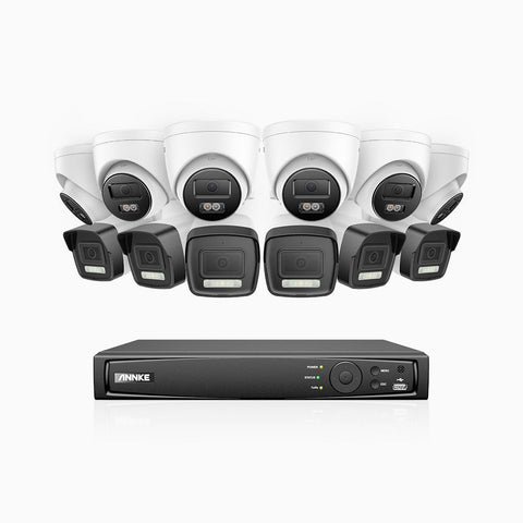 AH500 - 3K 16 Channel PoE Security System with 6 Bullet & 6 Turret Cameras, Colour & IR Night Vision, 3072*1728 Resolution, f/1.6 Aperture (0.005 Lux), Human & Vehicle Detection, Built-in Microphone, IP67