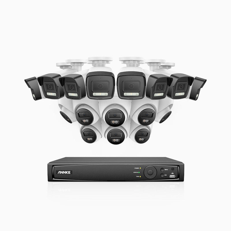 AH500 - 3K 16 Channel PoE Security System with 8 Bullet & 8 Turret Cameras, Colour & IR Night Vision, 3072*1728 Resolution, f/1.6 Aperture (0.005 Lux), Human & Vehicle Detection, Built-in Microphone, IP67
