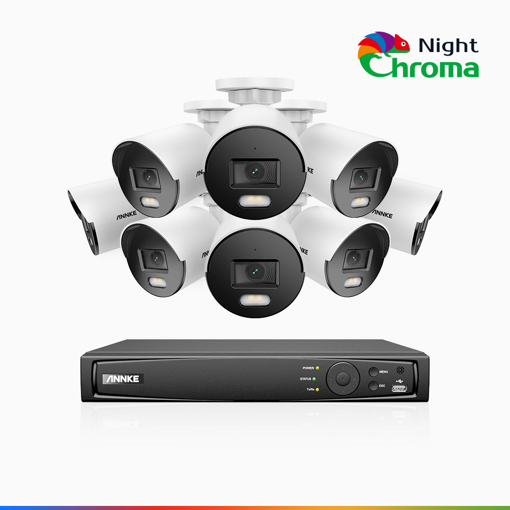 NightChroma<sup>TM</sup> NCK500 - 3K 16 Channel 8 Cameras Acme Colour Night Vision PoE CCTV System, f/1.0 Super Aperture, Active Alignment, Built-in Mic & SD Card Slot