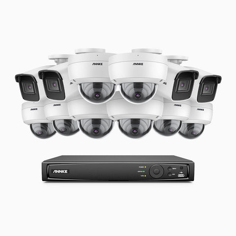H800 - 4K 16 Channel PoE Security CCTV System with 4 Bullet & 8 Dome (IK10) Cameras, Vandal-Resistant, Human & Vehicle Detection, Colour & IR Night Vision, Built-in Mic, RTSP Supported