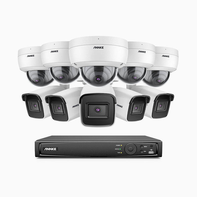H800 - 4K 16 Channel PoE Security CCTV System with 5 Bullet & 5 Dome (IK10) Cameras, Vandal-Resistant, Human & Vehicle Detection, Colour & IR Night Vision, Built-in Mic, RTSP Supported