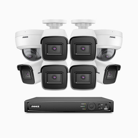H800 - 4K 8 Channel PoE Security System with 6 Bullet & 2 Dome (IK10) Cameras, Vandal-Resistant, Human & Vehicle Detection, Colour & IR Night Vision, Built-in Mic, RTSP Supported