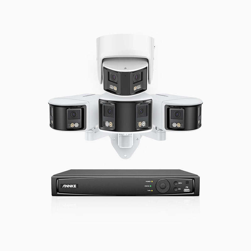 FDH600 - 8 Channel PoE Security System with 3 Bullet & 1 Turret Dual Lens Cameras, 6MP Resolution, 180° Ultra Wide Angle, f/1.2 Super Aperture, Colour Night Vison, Built-in Microphone, Active Siren & Alarm, Human & Vehicle Detection, 2-Way Audio