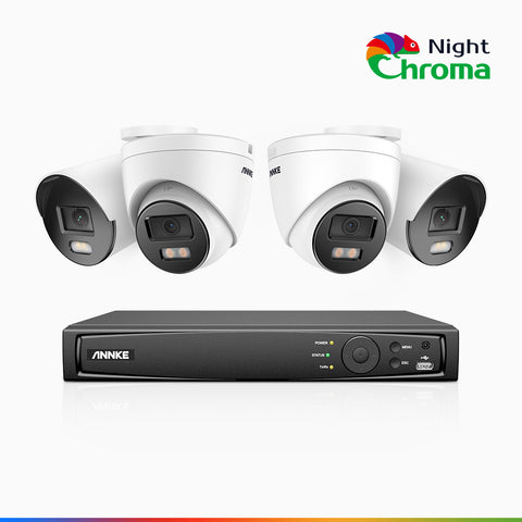NightChroma<sup>TM</sup> NCK400 - 4MP 8 Channel PoE CCTV System with 2 Bullet & 2 Turret Cameras, Acme Colour Night Vision, f/1.0 Super Aperture, Active Alignment, Built-in Mic & SD Card Slot