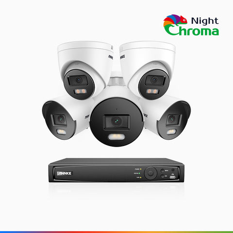 NightChroma<sup>TM</sup> NCK400 - 4MP 8 Channel PoE CCTV System with 3 Bullet & 2 Turret Cameras, Acme Colour Night Vision, f/1.0 Super Aperture, Active Alignment, Built-in Mic & SD Card Slot