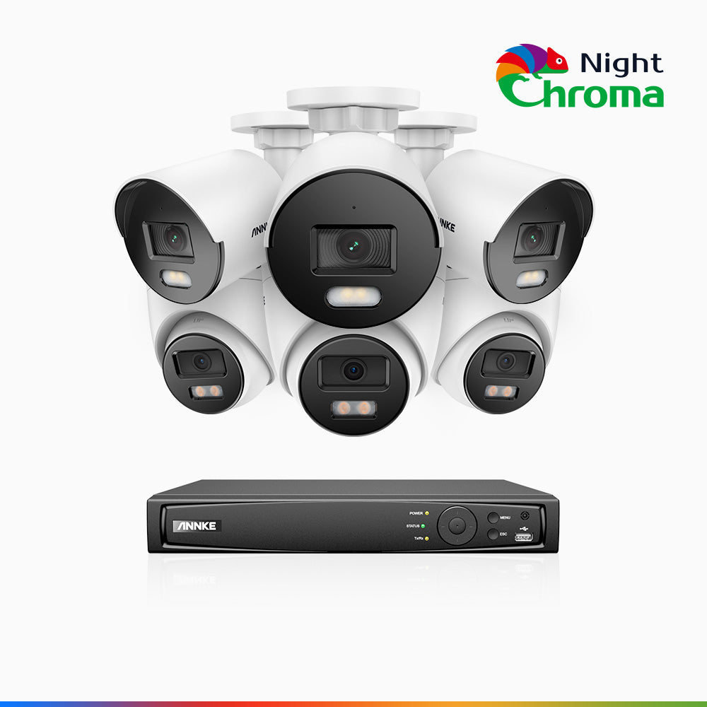 NightChroma<sup>TM</sup> NCK500 - 3K 8 Channel PoE CCTV System with 3 Bullet & 3 Turret Cameras, Acme Colour Night Vision, f/1.0 Super Aperture, Active Alignment, Built-in Mic & SD Card Slot