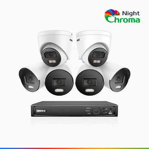 NightChroma<sup>TM</sup> NCK400 - 4MP 8 Channel PoE CCTV System with 4 Bullet & 2 Turret Cameras, Acme Colour Night Vision, f/1.0 Super Aperture, Active Alignment, Built-in Mic & SD Card Slot