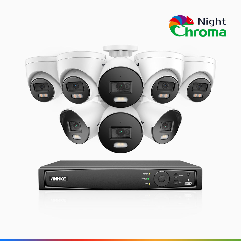 NightChroma<sup>TM</sup> NCK500 - 3K 8 Channel PoE CCTV System with 4 Bullet & 4 Turret Cameras, Acme Colour Night Vision, f/1.0 Super Aperture, Active Alignment, Built-in Mic & SD Card Slot