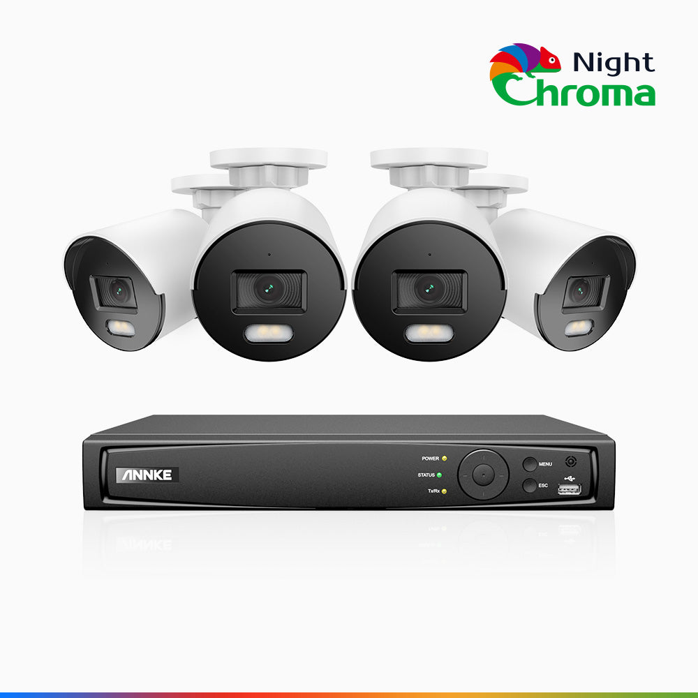 NightChroma<sup>TM</sup> NCK500 - 3K 8 Channel 4 Cameras Acme Colour Night Vision PoE CCTV System, f/1.0 Super Aperture, Active Alignment, Built-in Mic & SD Card Slot