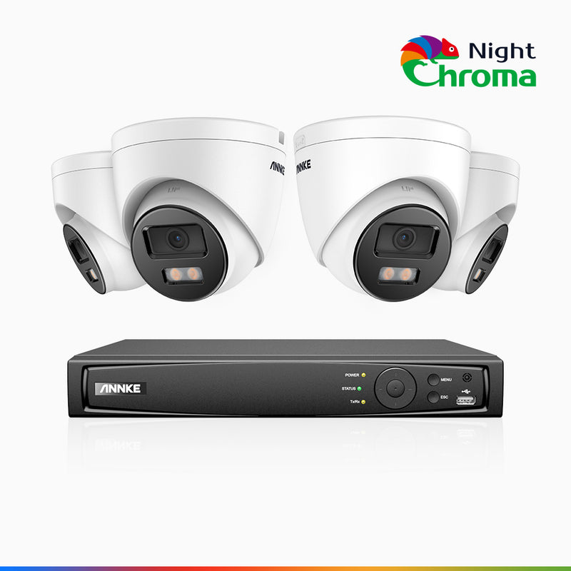 NightChroma<sup>TM</sup> NCK400 - 4MP 8 Channel 4 Camera Acme Colour Night Vision PoE CCTV System, f/1.0 Super Aperture, Active Alignment, Built-in Mic & SD Card Slot