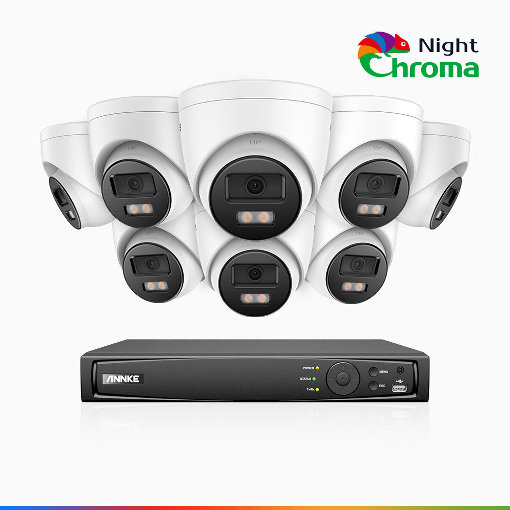 NightChroma<sup>TM</sup> NCK500 - 3K 8 Channel 8 Cameras Acme Colour Night Vision PoE CCTV System, f/1.0 Super Aperture, Active Alignment, Built-in Mic & SD Card Slot