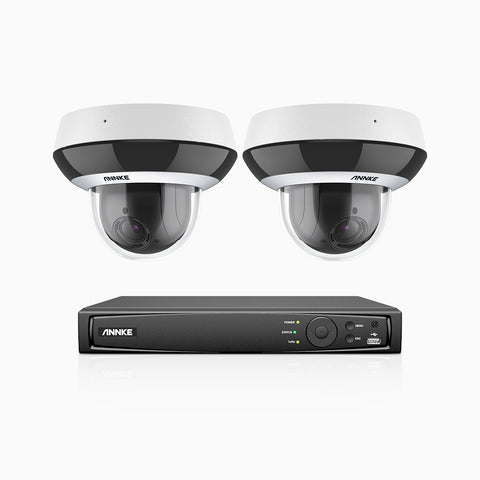 HCZ504 - 8 Channel 2 Cameras PTZ PoE Security System, 3K Super HD, 4X Optical Zoom, IK10 & IP67, 2.8-12 mm Lens, Intelligent Behavior Analysis, Colour Night Vision & Anti-Fog