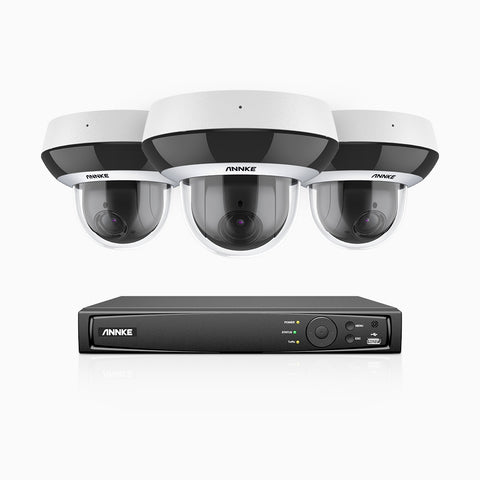 HCZ504 - 8 Channel 3 Cameras PTZ PoE Security System, 3K Super HD, 4X Optical Zoom, IK10 & IP67, 2.8-12 mm Lens, Intelligent Behavior Analysis, Colour Night Vision & Anti-Fog