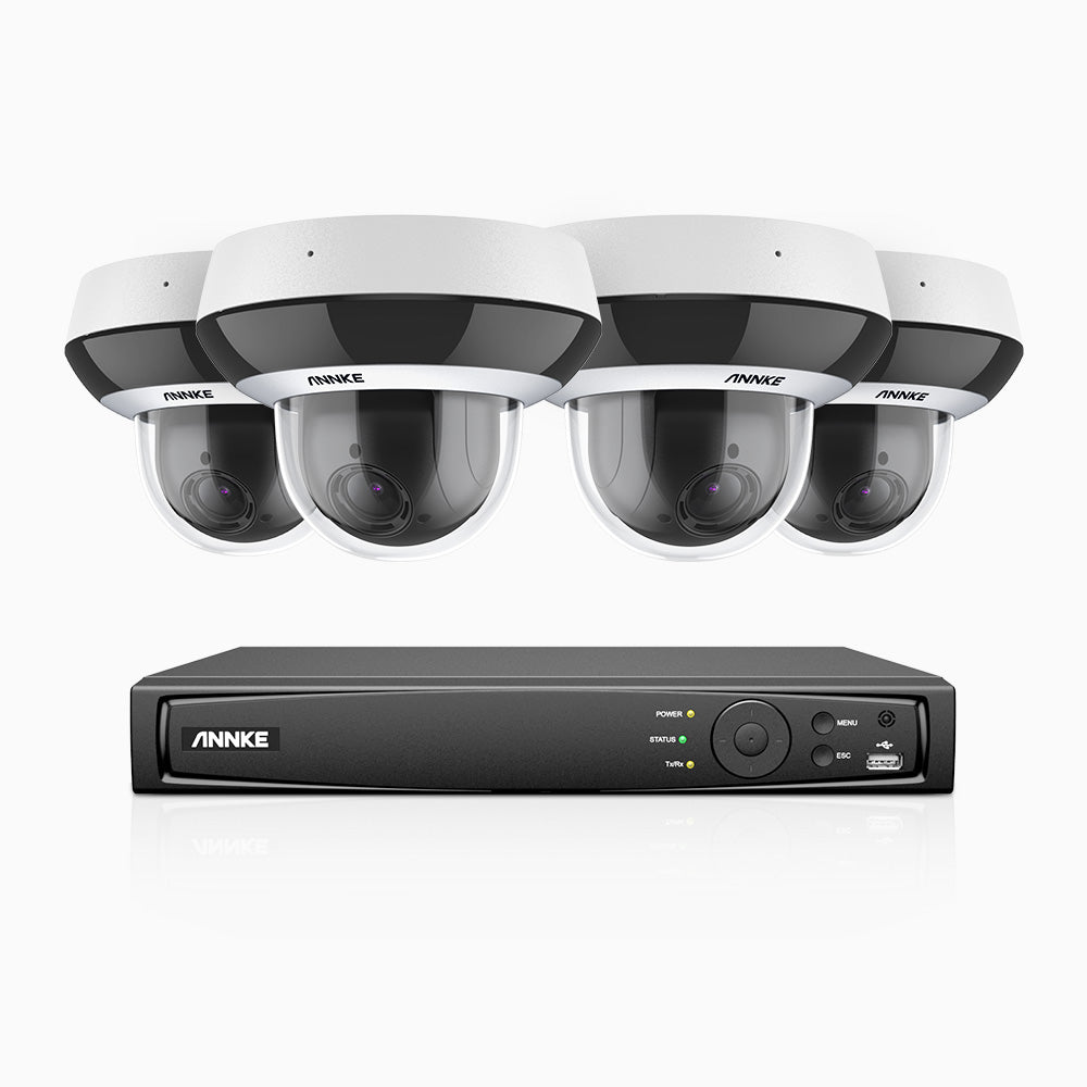 HCZ504 - 8 Channel 4 Cameras PTZ PoE Security System, 3K Super HD, 4X Optical Zoom, IK10 & IP67, 2.8-12 mm Lens, Intelligent Behavior Analysis, Colour Night Vision & Anti-Fog