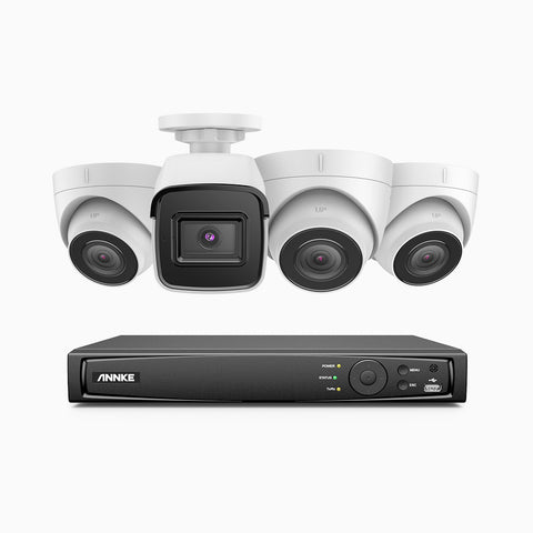 H800 - 4K 8 Channel PoE Security CCTV System with 1 Bullet & 3 Turret Cameras, Human & Vehicle Detection, Colour & IR Night Vision, Built-in Mic, RTSP Supported