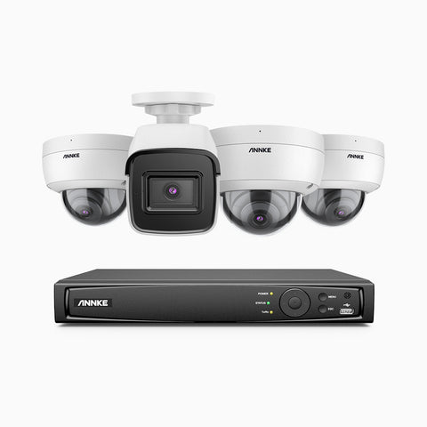 H800 - 4K 8 Channel PoE Security System with 1 Bullet & 3 Dome (IK10) Cameras, Vandal-Resistant, Human & Vehicle Detection, Colour & IR Night Vision, Built-in Mic, RTSP Supported
