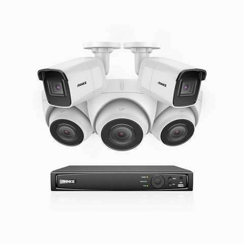 H500 - 5MP 8 Channel PoE CCTV System with 2 Bullet & 3 Turret Cameras, EXIR 2.0 Night Vision, Built-in Mic & SD Card Slot, RTSP Supported, Works with Alexa, IP67