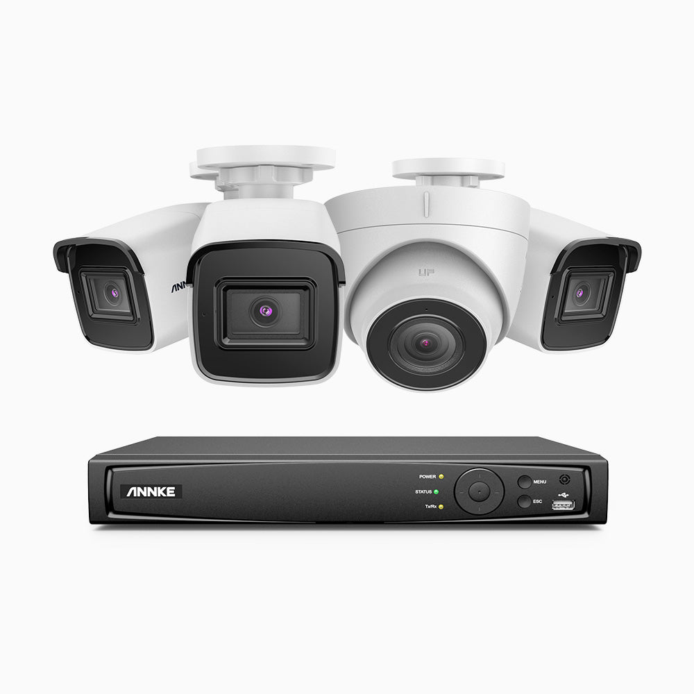 H800 - 4K 8 Channel PoE Security CCTV System with 3 Bullet & 1 Turret Cameras, Human & Vehicle Detection, Colour & IR Night Vision, Built-in Mic, RTSP Supported