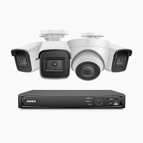H800 - 4K 8 Channel PoE Security CCTV System with 3 Bullet & 1 Turret Cameras, Human & Vehicle Detection, Colour & IR Night Vision, Built-in Mic, RTSP Supported