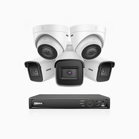 H500 - 5MP 8 Channel PoE CCTV System with 3 Bullet & 2 Turret Cameras, EXIR 2.0 Night Vision, Built-in Mic & SD Card Slot, RTSP Supported, Works with Alexa, IP67