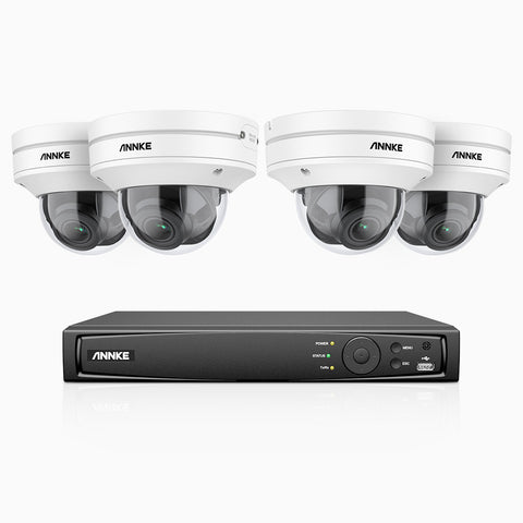 AZH800 - 4K 8 Channel 4 Cameras PoE Security System, 4X Optical Zoom, 130 ft Starlight Night Vision, Smart Detection, IK10 & IP67