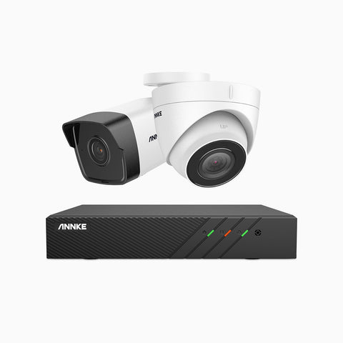 H500 - 5MP 8 Channel PoE CCTV System with 1 Bullet & 1 Turret Cameras, EXIR 2.0 Night Vision, Built-in Mic & SD Card Slot, RTSP Supported, Works with Alexa, IP67