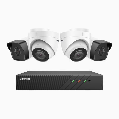 H500 - 5MP 8 Channel PoE CCTV System with 2 Bullet & 2 Turret Cameras, EXIR 2.0 Night Vision, Built-in Mic & SD Card Slot, RTSP Supported, Works with Alexa, IP67
