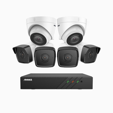 H500 - 5MP 8 Channel PoE CCTV System with 4 Bullet & 2 Turret Cameras, EXIR 2.0 Night Vision, Built-in Mic & SD Card Slot, RTSP Supported, Works with Alexa, IP67