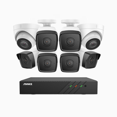 H500 - 5MP 8 Channel PoE CCTV System with 6 Bullet & 2 Turret Cameras, EXIR 2.0 Night Vision, Built-in Mic & SD Card Slot, RTSP Supported, Works with Alexa, IP67