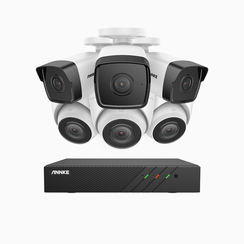 H500 - 5MP 8 Channel PoE CCTV System with 3 Bullet & 3 Turret Cameras, EXIR 2.0 Night Vision, Built-in Mic & SD Card Slot, RTSP Supported, Works with Alexa, IP67