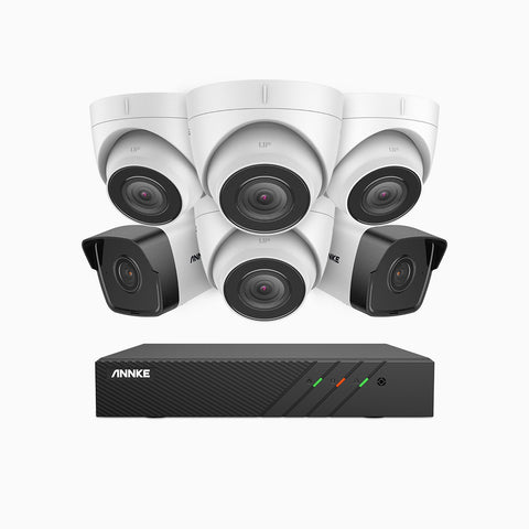 H500 - 5MP 8 Channel PoE CCTV System with 2 Bullet & 4 Turret Cameras, EXIR 2.0 Night Vision, Built-in Mic & SD Card Slot, RTSP Supported, Works with Alexa, IP67