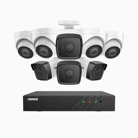 H500 - 5MP 8 Channel PoE CCTV System with 4 Bullet & 4 Turret Cameras, EXIR 2.0 Night Vision, Built-in Mic & SD Card Slot, RTSP Supported, Works with Alexa, IP67