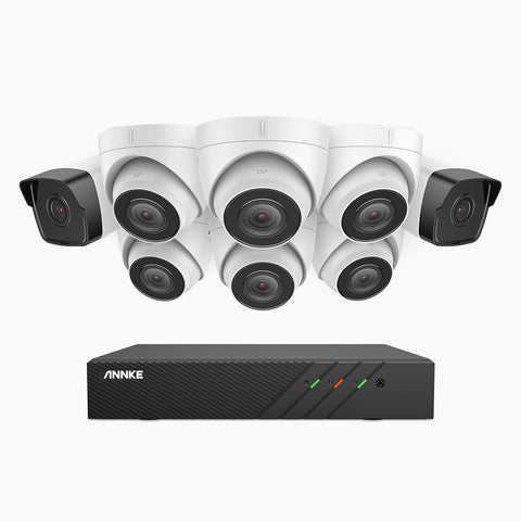 H500 - 5MP 8 Channel PoE CCTV System with 2 Bullet & 6 Turret Cameras, EXIR 2.0 Night Vision, Built-in Mic & SD Card Slot, RTSP Supported, Works with Alexa, IP67