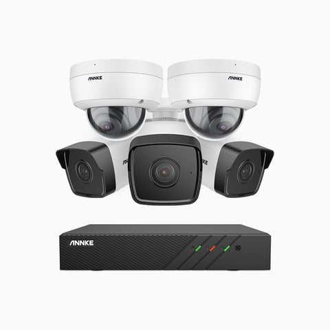 H500 - 5MP 8 Channel PoE CCTV System with 3 Bullet & 2 Dome Cameras, EXIR 2.0 Night Vision, Built-in Mic & SD Card Slot, RTSP Supported, Works with Alexa, IP67