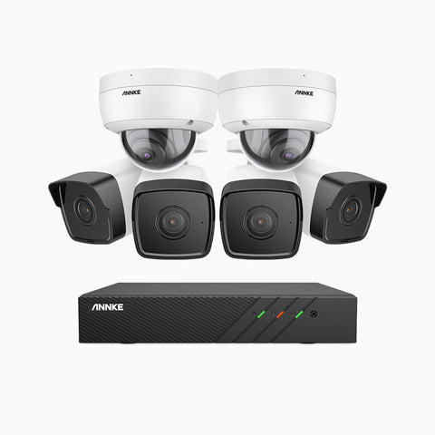 H500 - 5MP 8 Channel PoE CCTV System with 4 Bullet & 2 Dome Cameras, EXIR 2.0 Night Vision, Built-in Mic & SD Card Slot, RTSP Supported, Works with Alexa, IP67