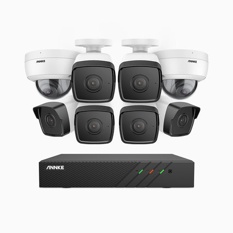 H500 - 5MP 8 Channel PoE CCTV System with 6 Bullet & 2 Dome Cameras, EXIR 2.0 Night Vision, Built-in Mic & SD Card Slot, RTSP Supported, Works with Alexa, IP67