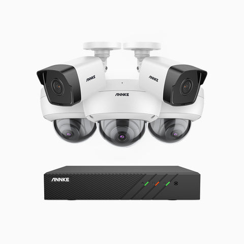 H500 - 5MP 8 Channel PoE CCTV System with 2 Bullet & 3 Dome Cameras, EXIR 2.0 Night Vision, Built-in Mic & SD Card Slot, RTSP Supported, Works with Alexa, IP67