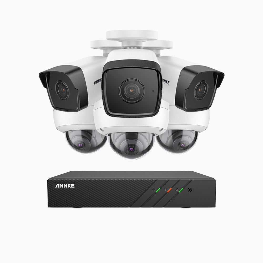 H500 - 5MP 8 Channel PoE CCTV System with 3 Bullet & 3 Dome Cameras, EXIR 2.0 Night Vision, Built-in Mic & SD Card Slot, RTSP Supported, Works with Alexa, IP67