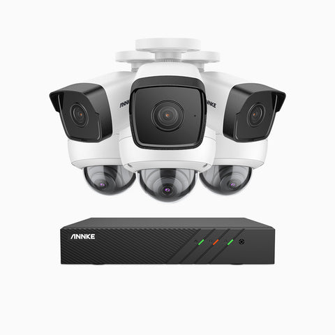 H500 - 5MP 8 Channel PoE CCTV System with 3 Bullet & 3 Dome Cameras, EXIR 2.0 Night Vision, Built-in Mic & SD Card Slot, RTSP Supported, Works with Alexa, IP67
