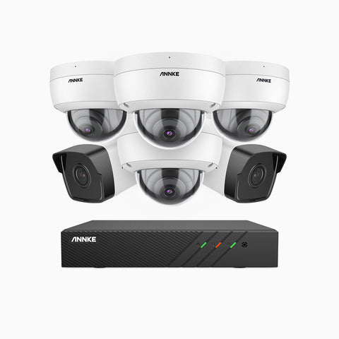 H500 - 5MP 8 Channel PoE CCTV System with 2 Bullet & 4 Dome Cameras, EXIR 2.0 Night Vision, Built-in Mic & SD Card Slot, RTSP Supported, Works with Alexa, IP67